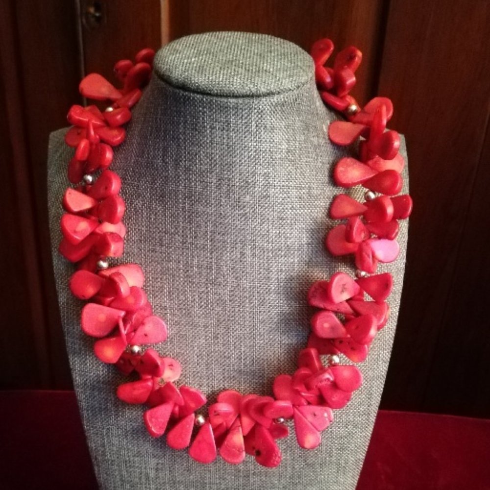 Genuine Red Coral & Silver Necklace